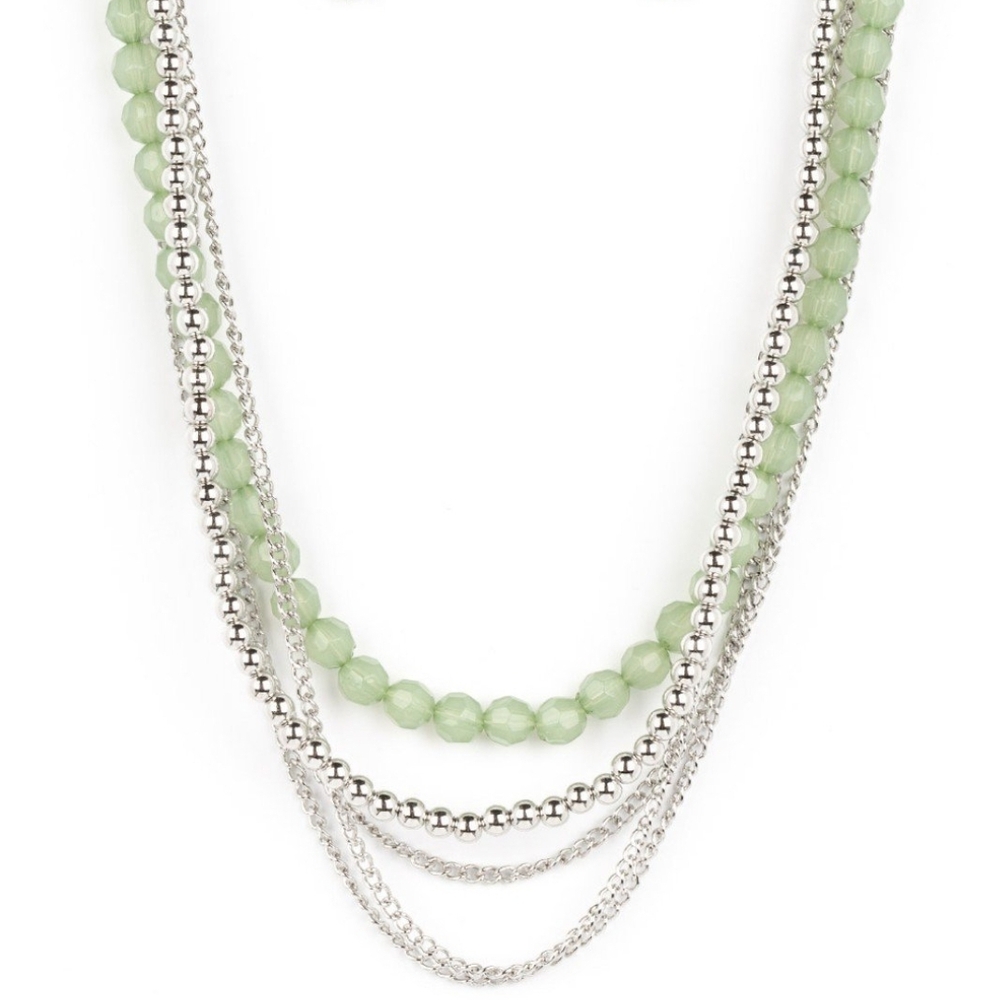 Paparazzi Silver and Green Layered Necklace with Beads Boardwalk Babe Fashion